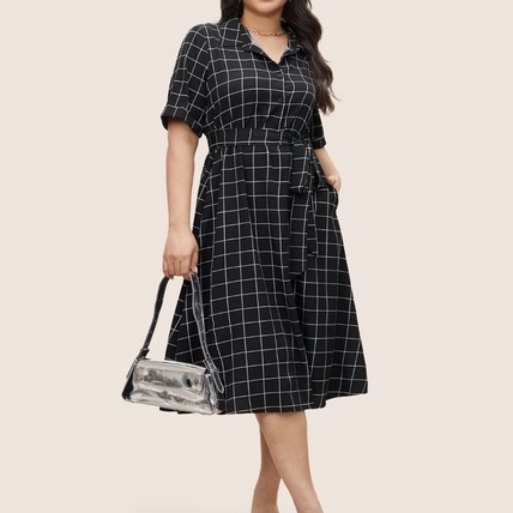 BloomChic Black and White Checkered Midi Dress